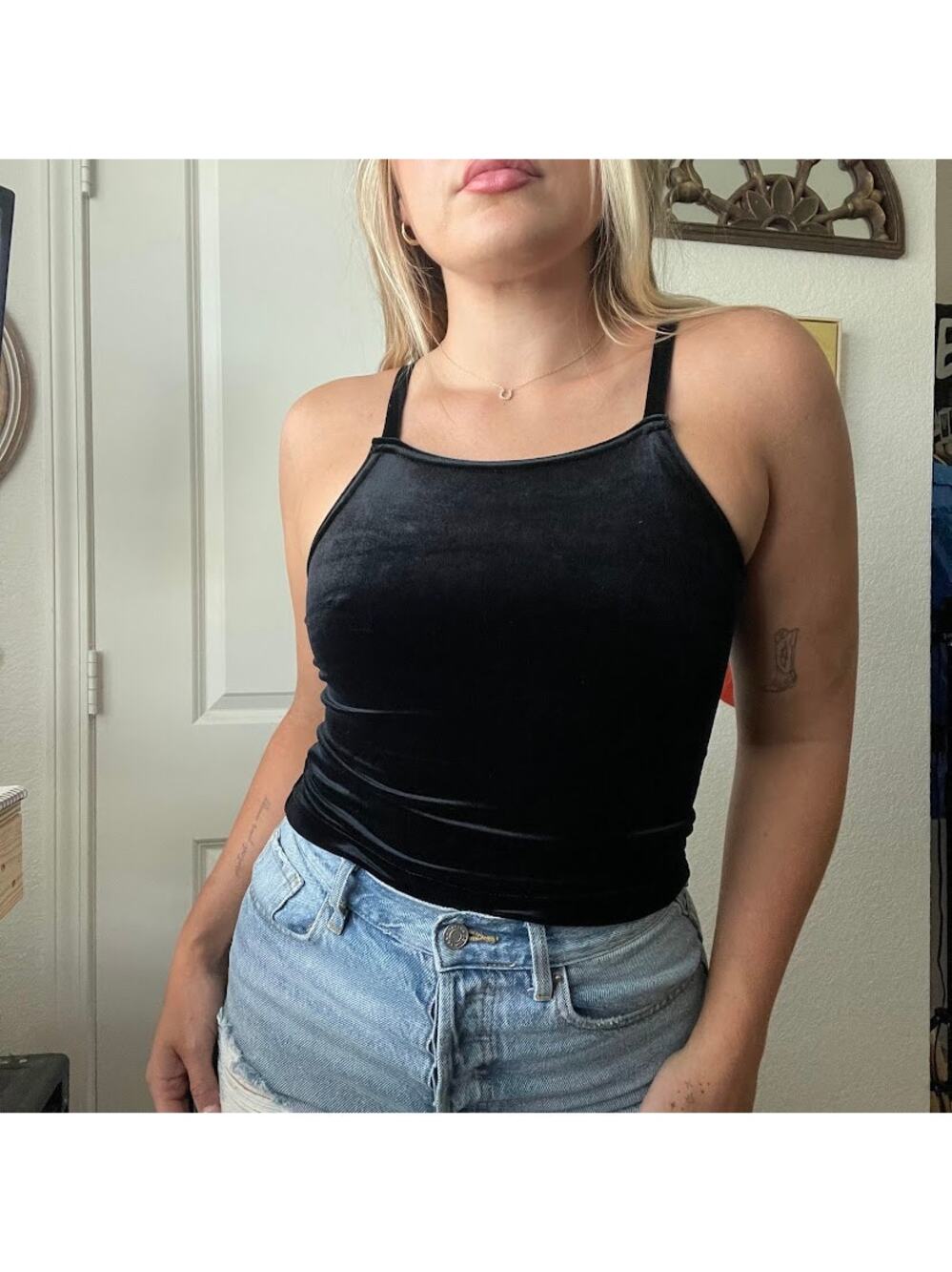 Vintage 90s Y2K Will's River Co. Black Velvet Baby Tank Sz XS